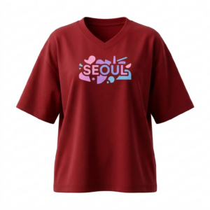 women's maroon v neck seoul graphic oversized t shirt | premium cotton casual streetwear | sharmajicw